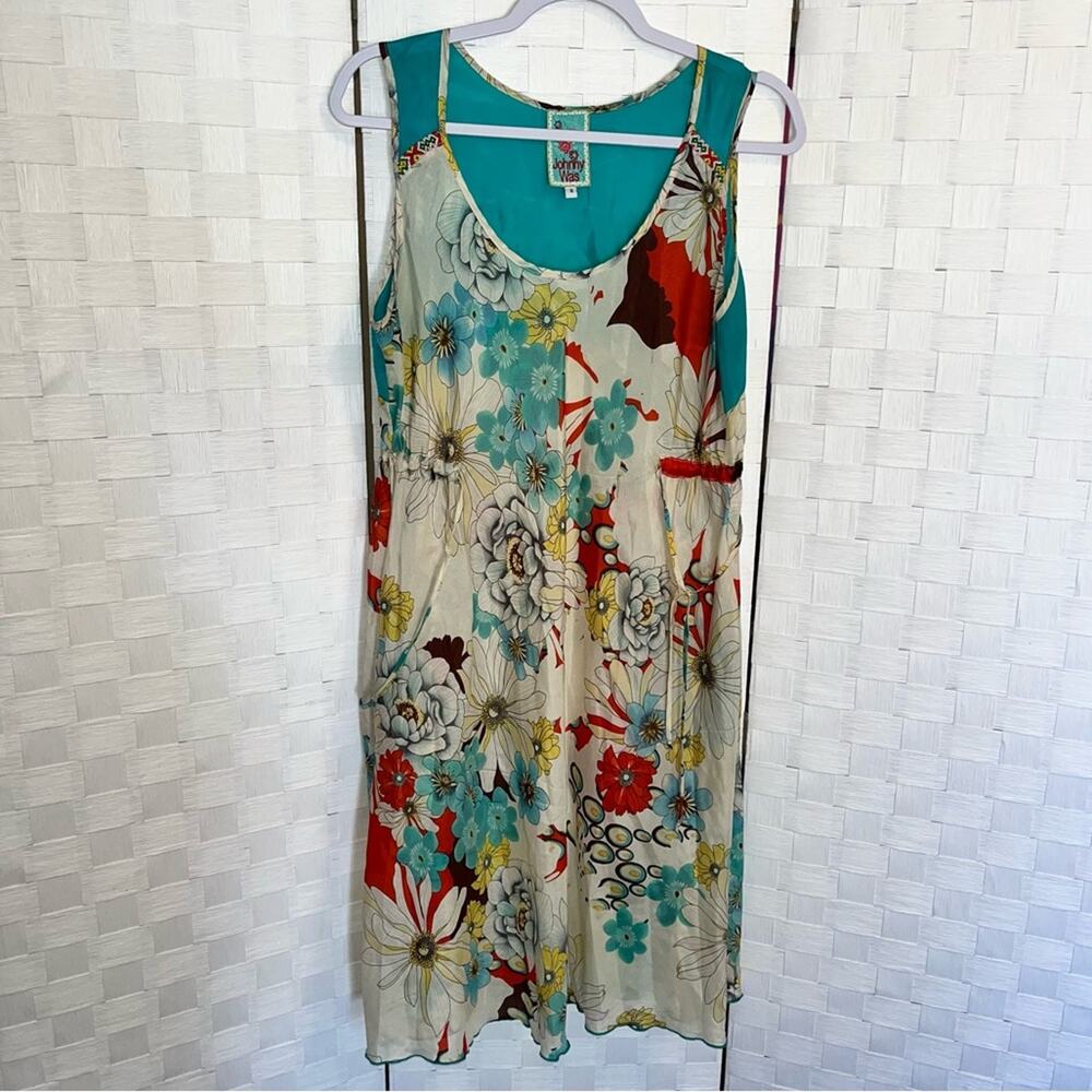 Johnny Was 100% Silk Floral Sleeveless Dress Size Small